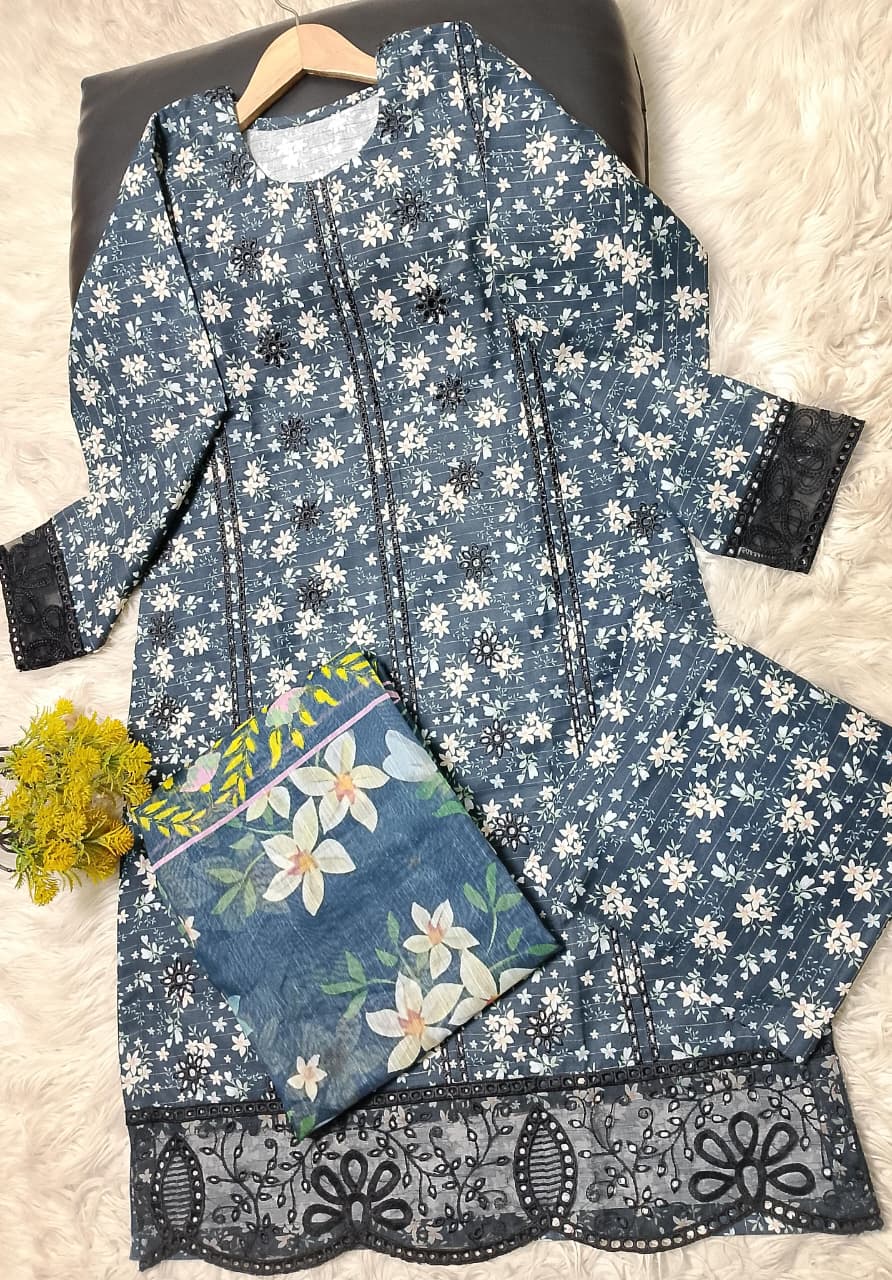 3 PIECE - EMBROIDERED KHADDAR SUIT