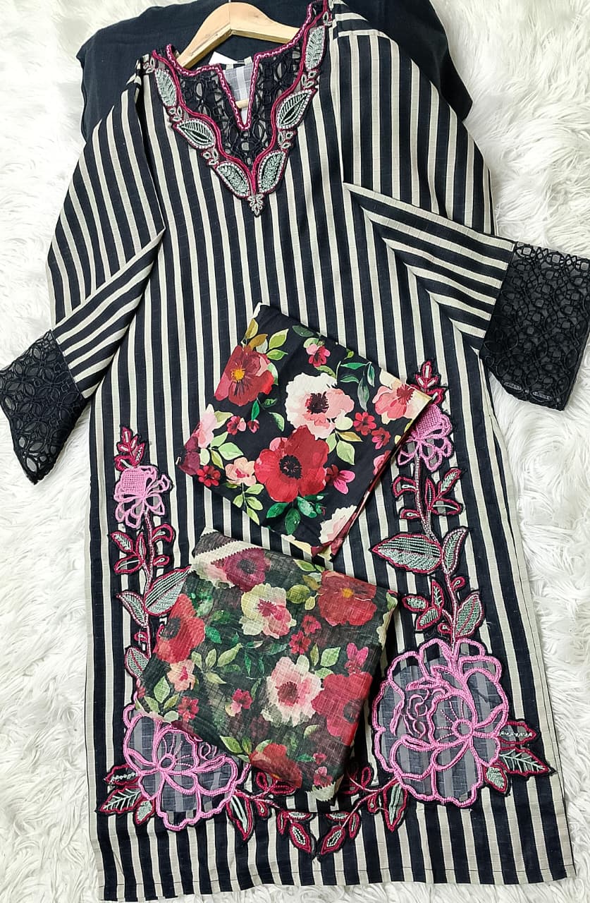 3 PIECE - EMBROIDERED COTTON LONG LENGTH SUIT