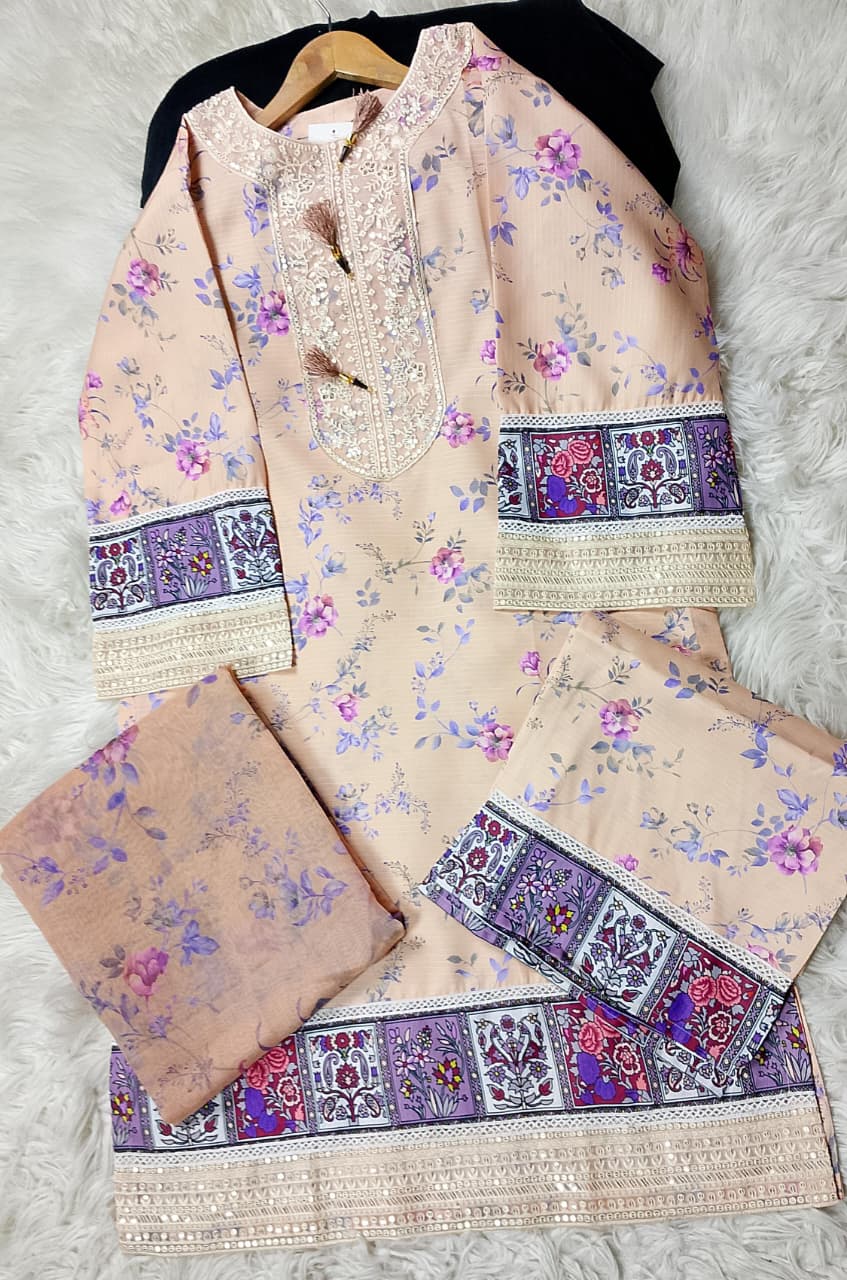 3 PIECE - EMBROIDERED VISCOSE SUIT