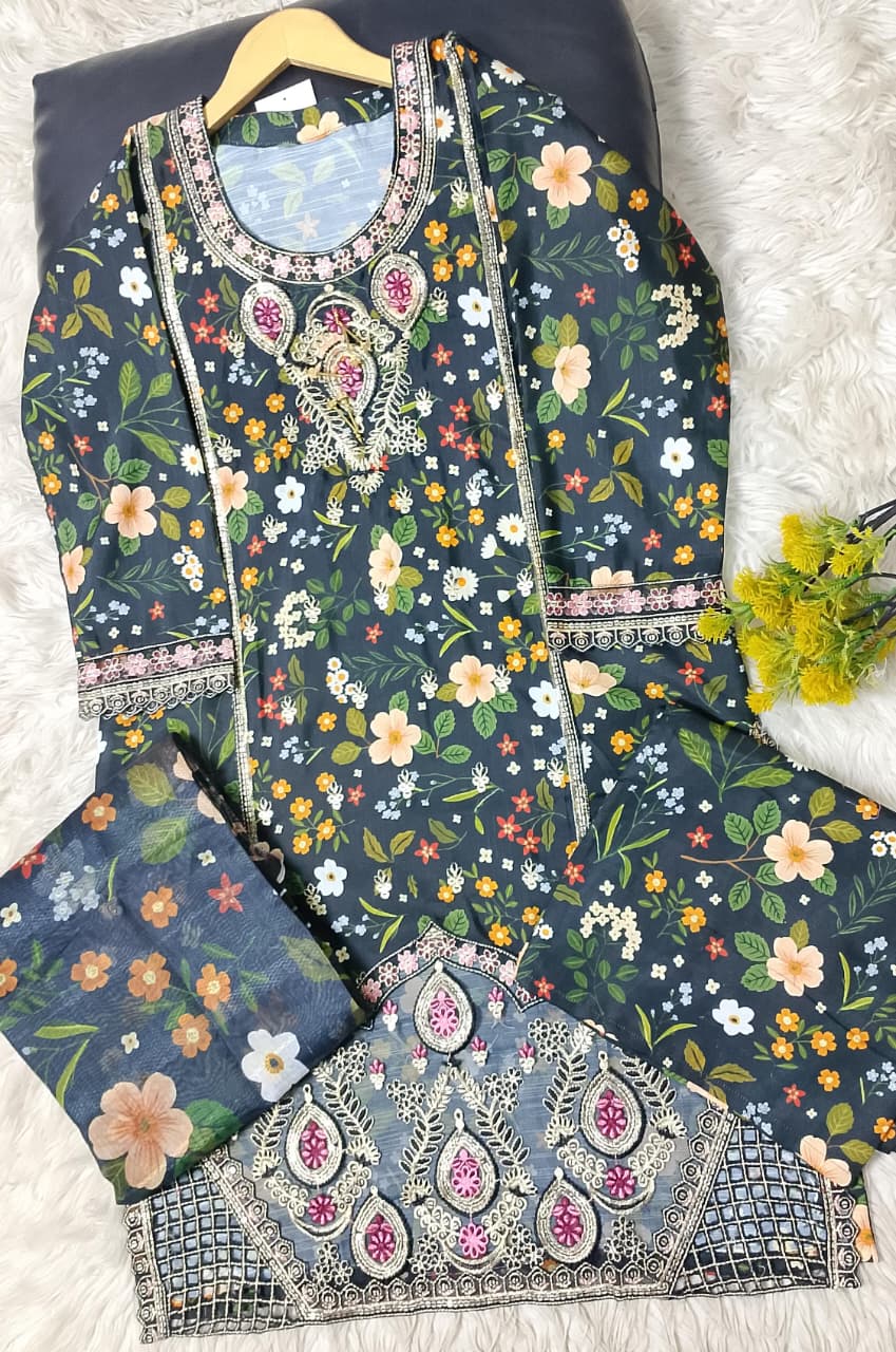 3 PIECE - EMBROIDERED VISCOSE SUIT
