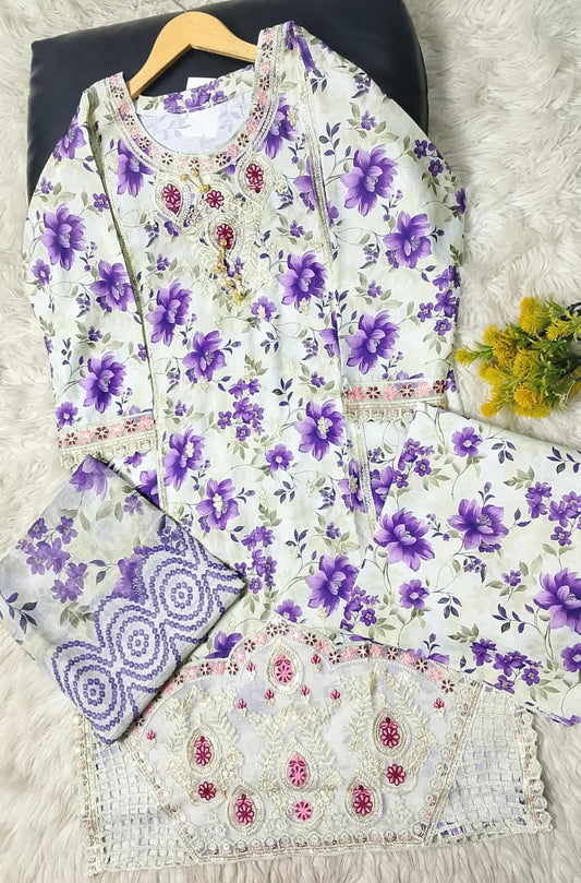 3 PIECE - EMBROIDERED VISCOSE SUIT