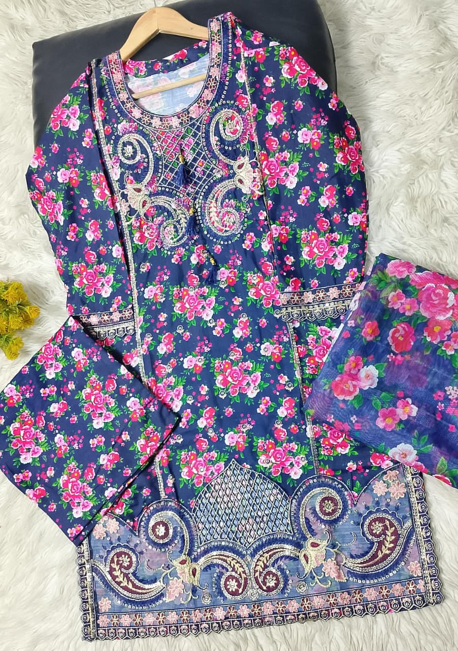 3 PIECE - EMBROIDERED VISCOSE SUIT