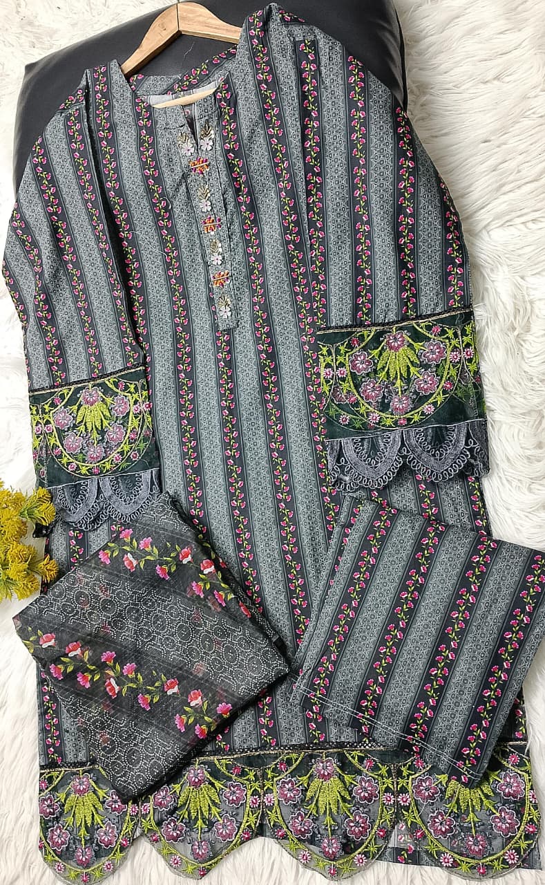 3 PIECE - EMBROIDERED VISCOSE SUIT