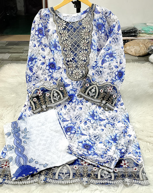 3 PIECE - EMBROIDERED / PRINTED LAWN SUIT