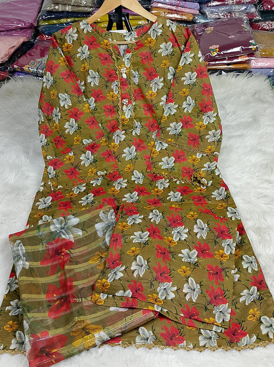 3 PIECE - EMBROIDERED / PRINTED LAWN SUIT