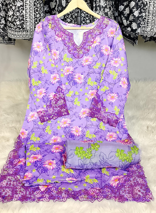 3 PIECE - EMBROIDERED / PRINTED LAWN SUIT