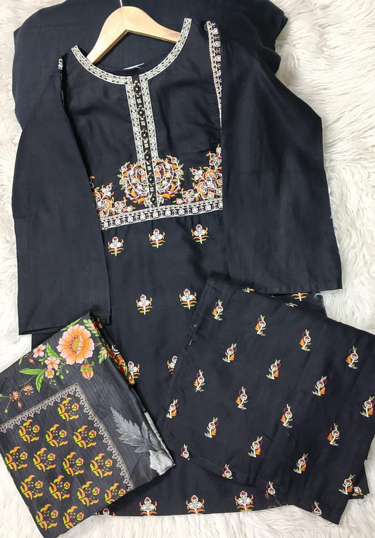 3 PIECE - EMBROIDERED KHADDAR SUIT