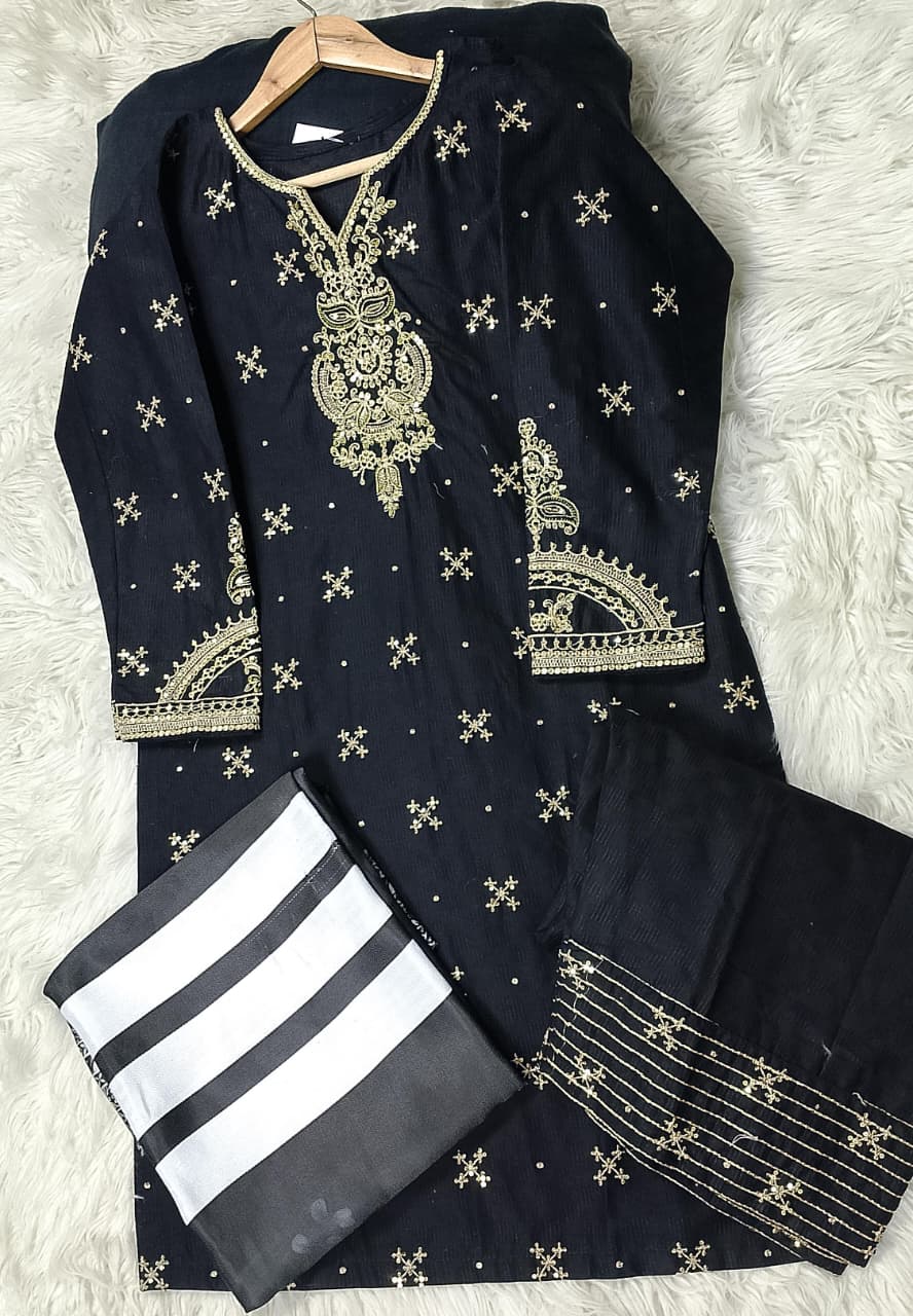 3 PIECE - EMBROIDERED WINTER COTTON SUIT