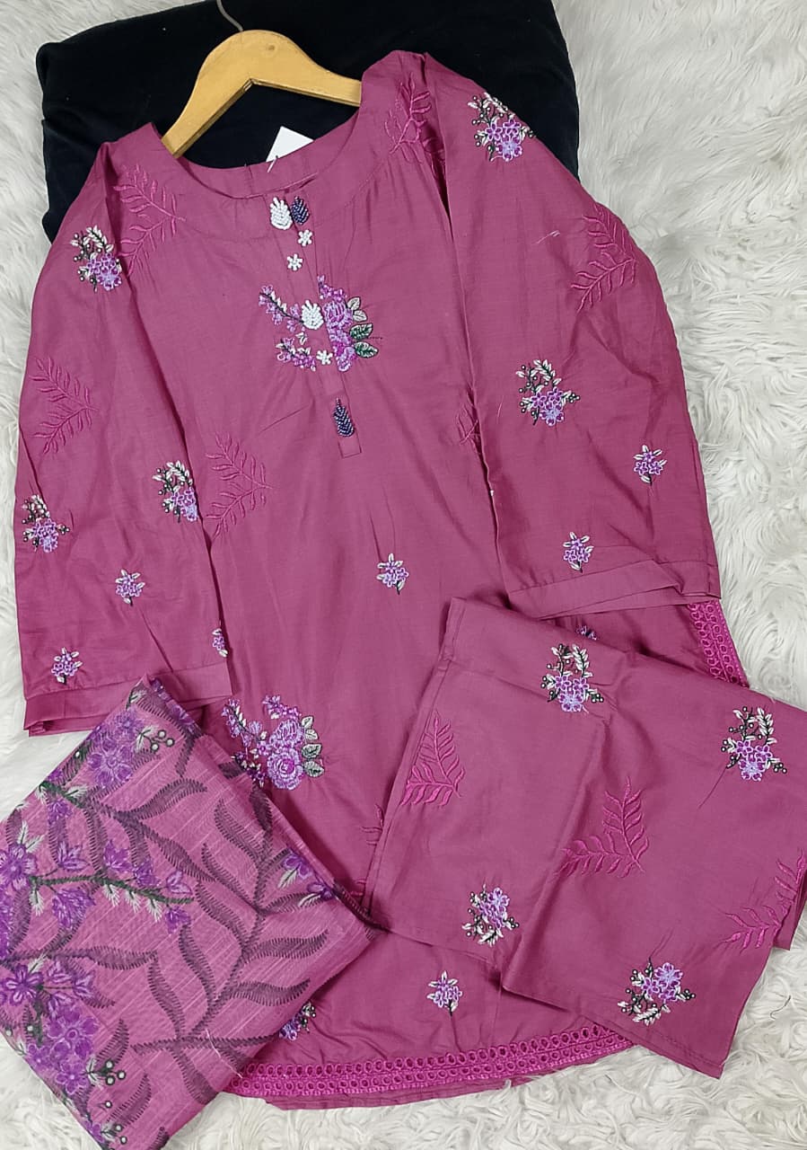 3 PIECE - EMBROIDERED DORIA COTTON SUIT