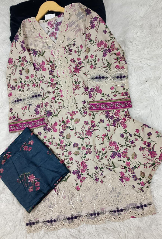 3 PIECE - EMBROIDERED DORIA COTTON SUIT