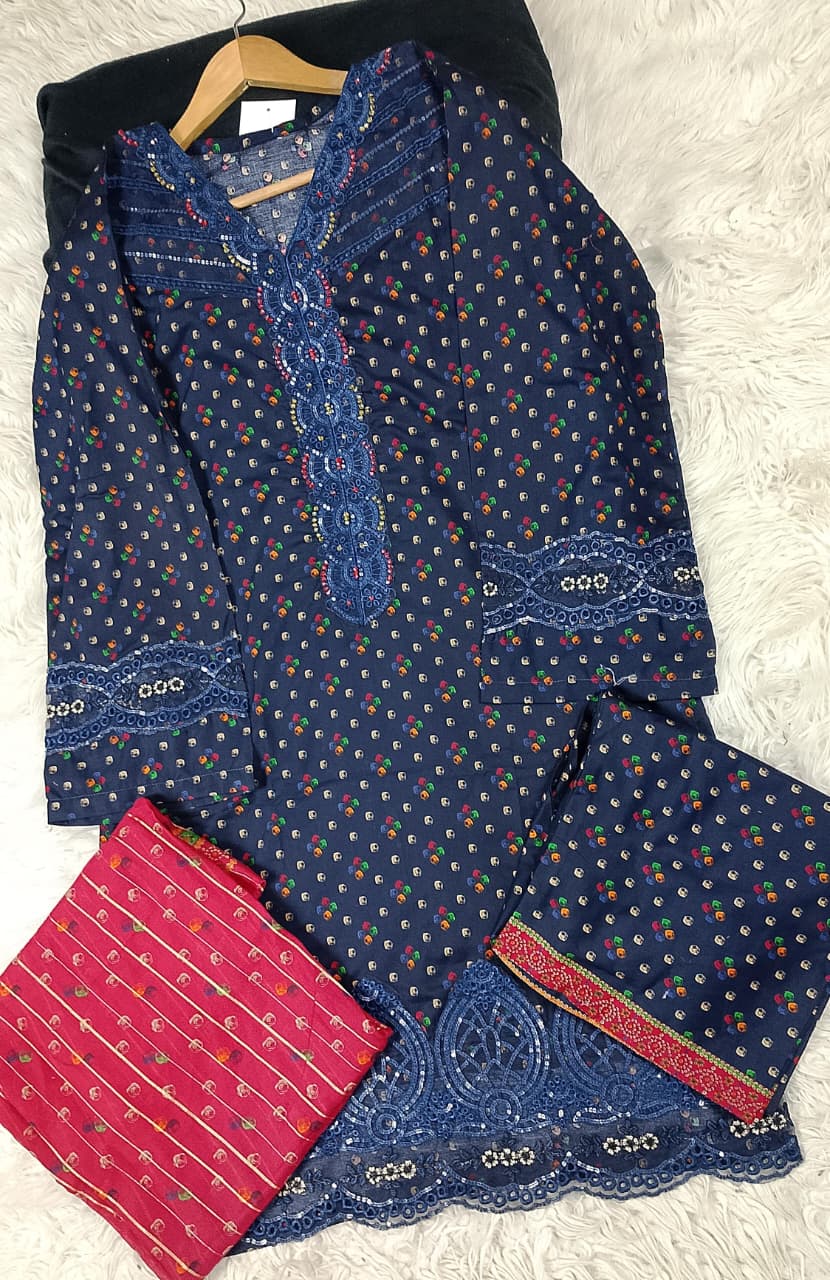 3 PIECE - EMBROIDERED DORIA COTTON SUIT