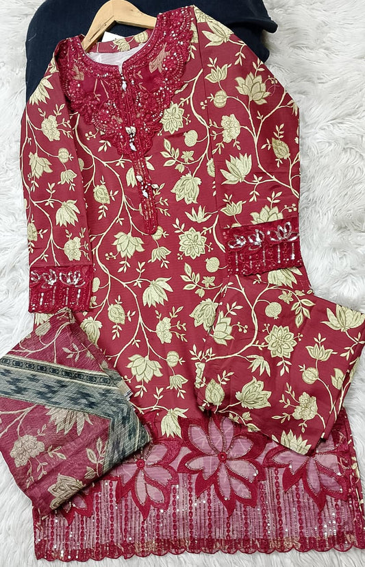 3 PIECE - EMBROIDERED LAWN SUIT