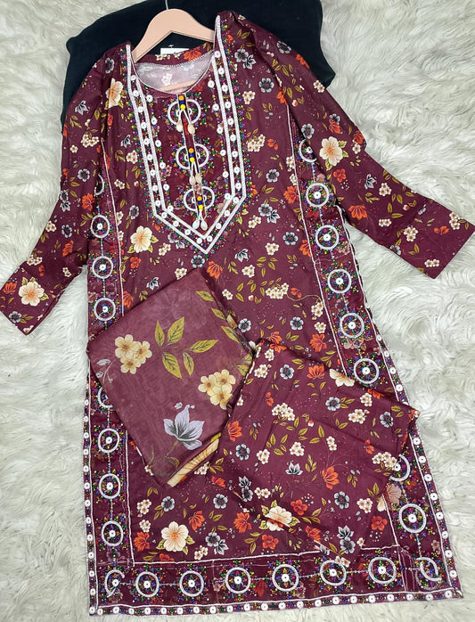 3 PIECE - EMBROIDERED LAWN SUIT