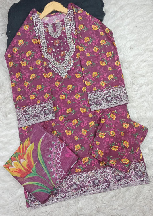 3 PIECE - EMBROIDERED LAWN SUIT