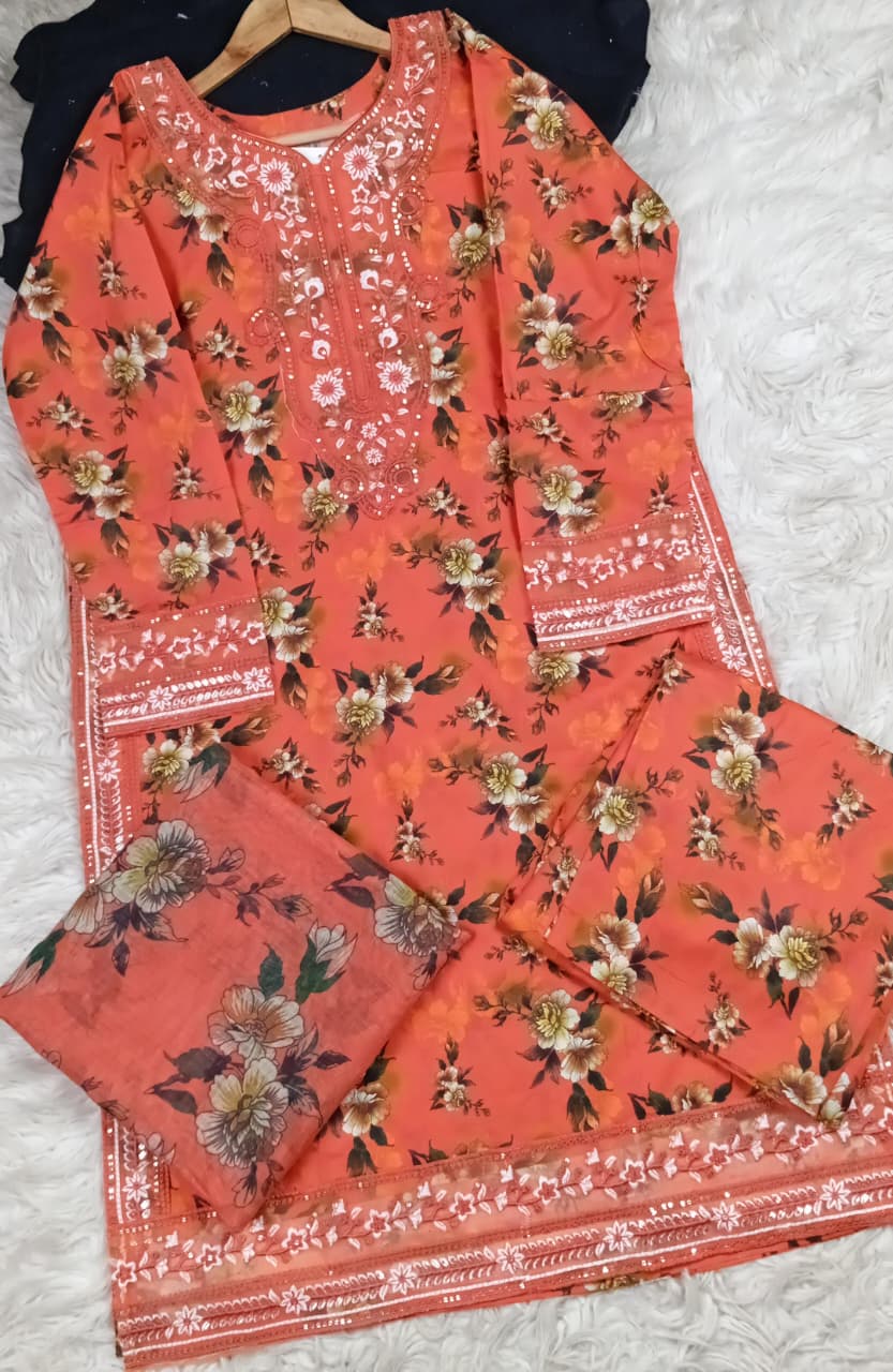3 PIECE - EMBROIDERED LAWN SUIT