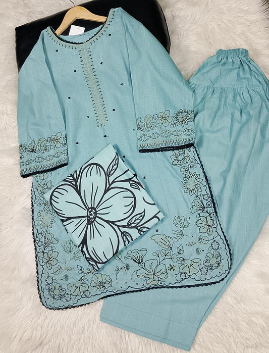 3 PIECE - EMBROIDERED FARSHI SHALWAR KHADDAR SUIT