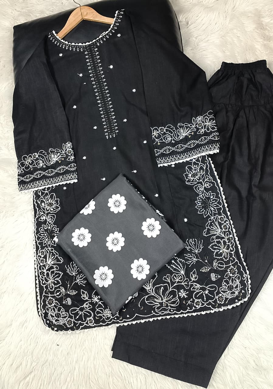 3 PIECE - EMBROIDERED FARSHI SHALWAR KHADDAR SUIT
