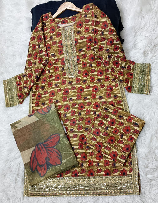 3 PIECE - EMBROIDERED KHADDAR SUIT