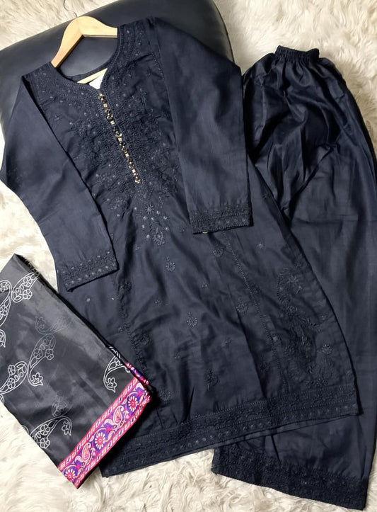 3 PIECE - EMBROIDERED FARSHI SHALWAR KHADDAR SUIT