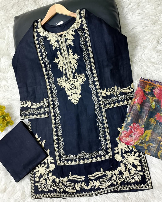 3 PIECE - EMBROIDERED KHADDAR SUIT