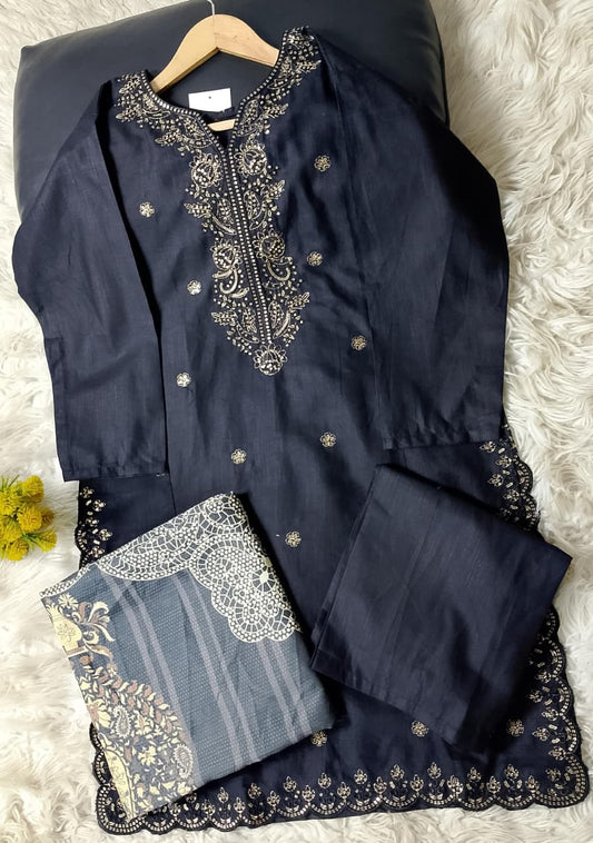3 PIECE - EMBROIDERED KHADDAR SUIT