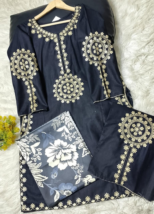 3 PIECE - EMBROIDERED KHADDAR SUIT