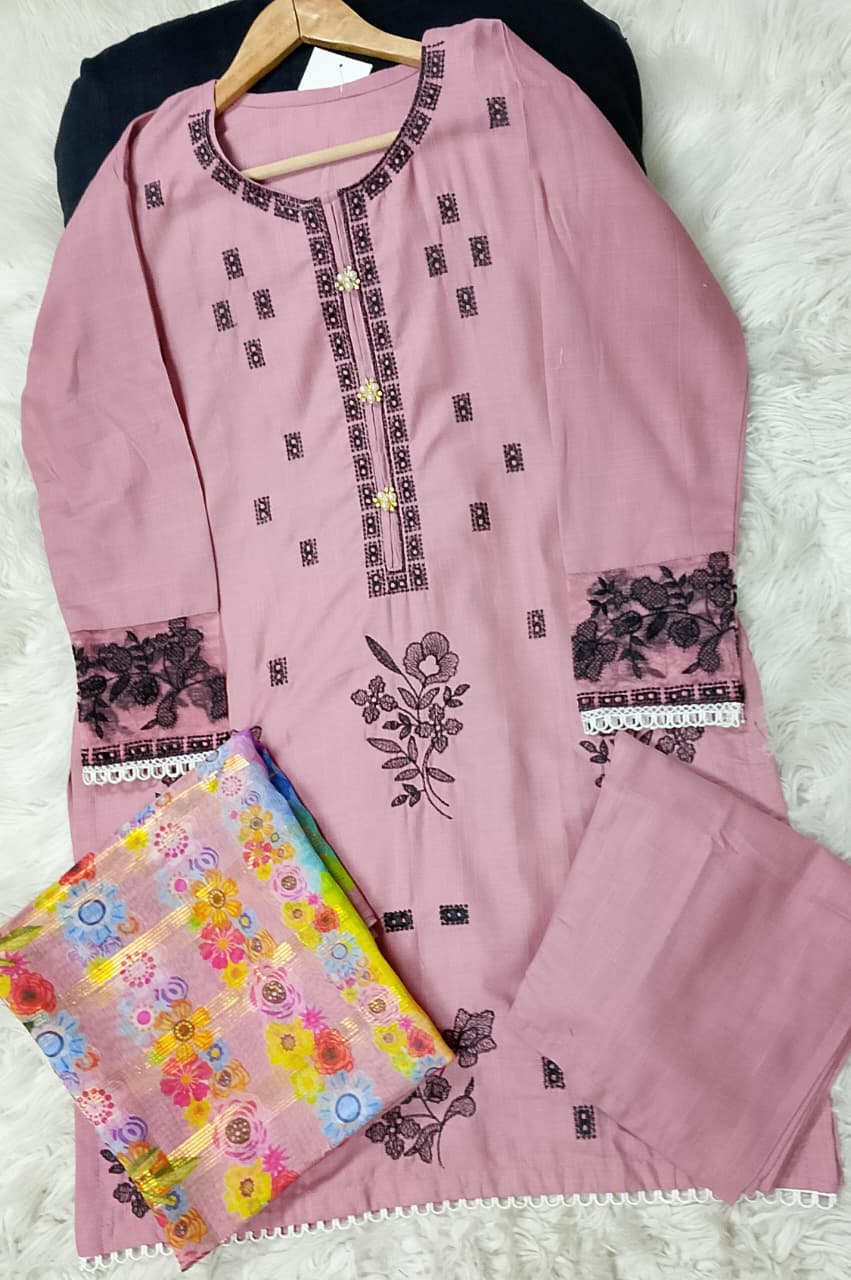 3 PIECE - EMBROIDERED KHADDAR SUIT