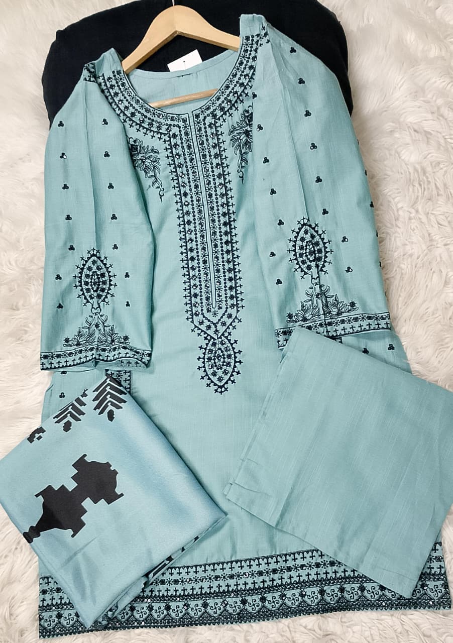 3 PIECE - EMBROIDERED KHADDAR SUIT