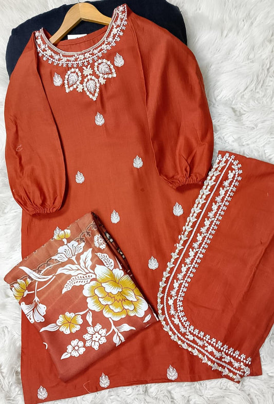 3 PIECE - EMBROIDERED KHADDAR SUIT