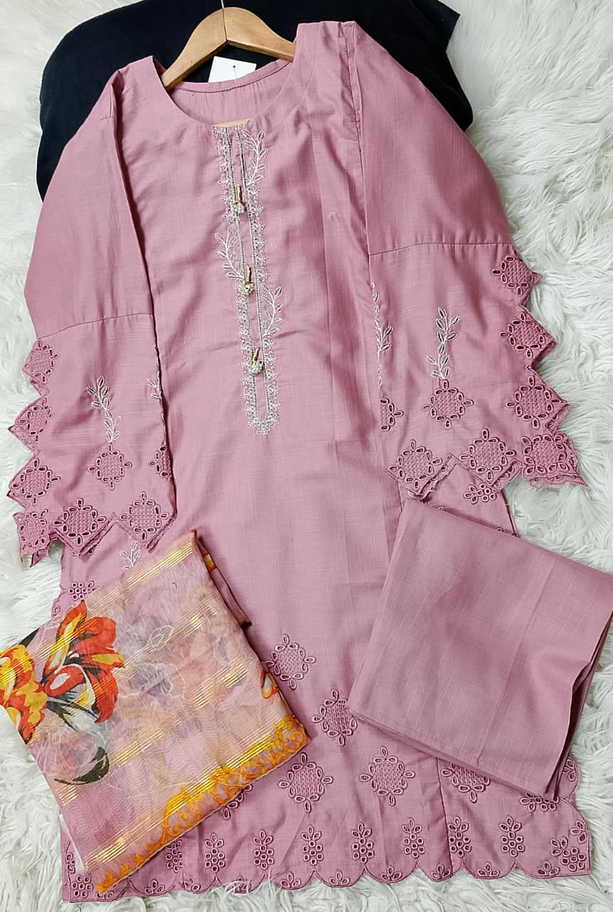 3 PIECE - EMBROIDERED KHADDAR SUIT