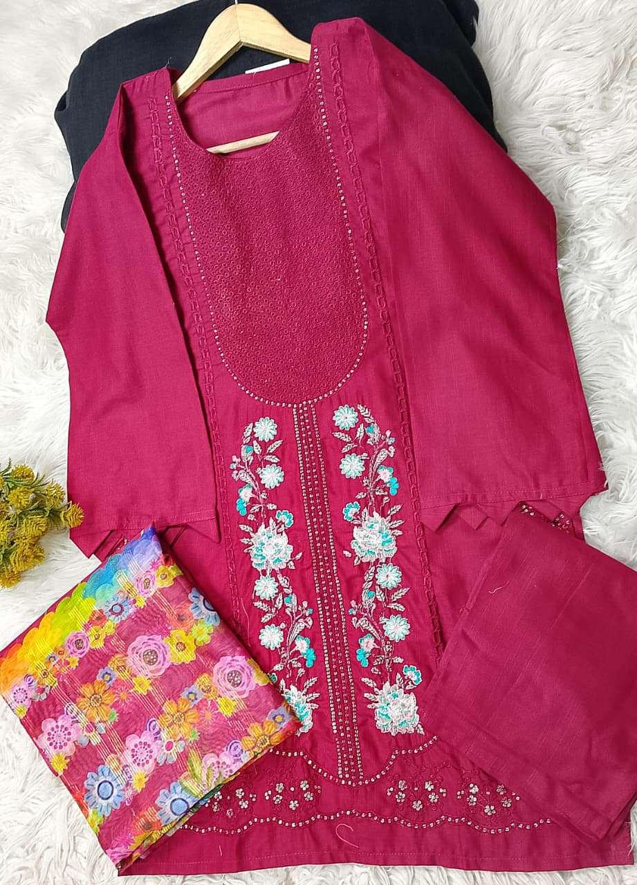3 PIECE - EMBROIDERED KHADDAR SUIT