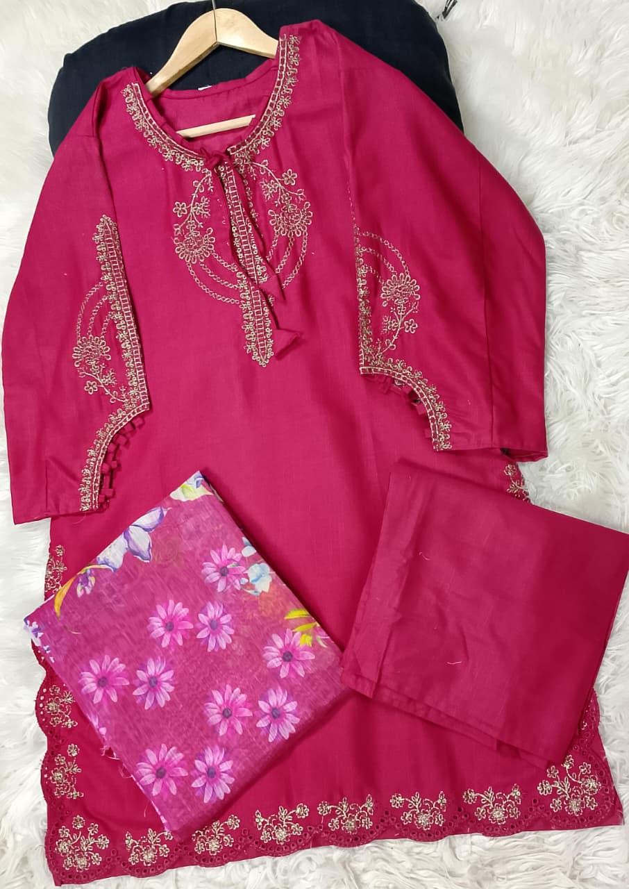3 PIECE - EMBROIDERED KHADDAR SUIT