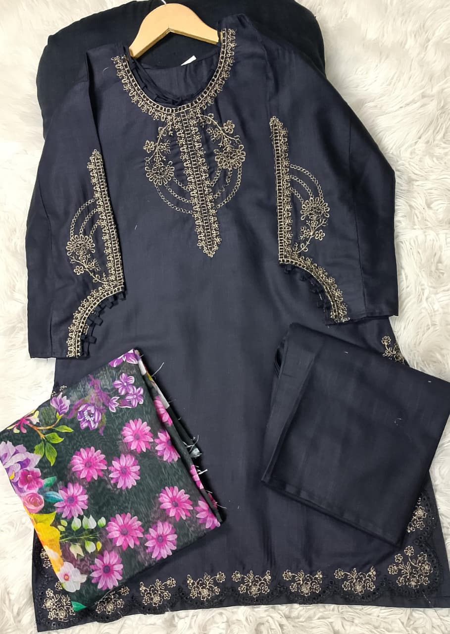 3 PIECE - EMBROIDERED KHADDAR SUIT
