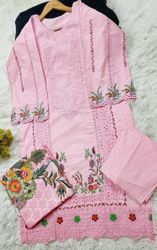 3 PIECE - EMBROIDERED COTTON SUIT WITH SHAWL