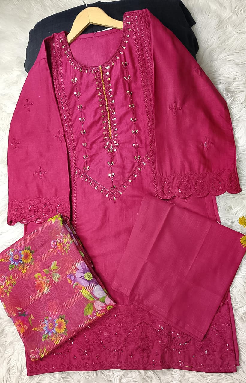 3 PIECE - EMBROIDERED KHADDAR SUIT