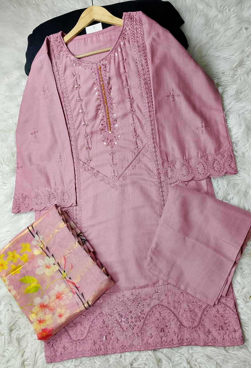 3 PIECE - EMBROIDERED KHADDAR SUIT