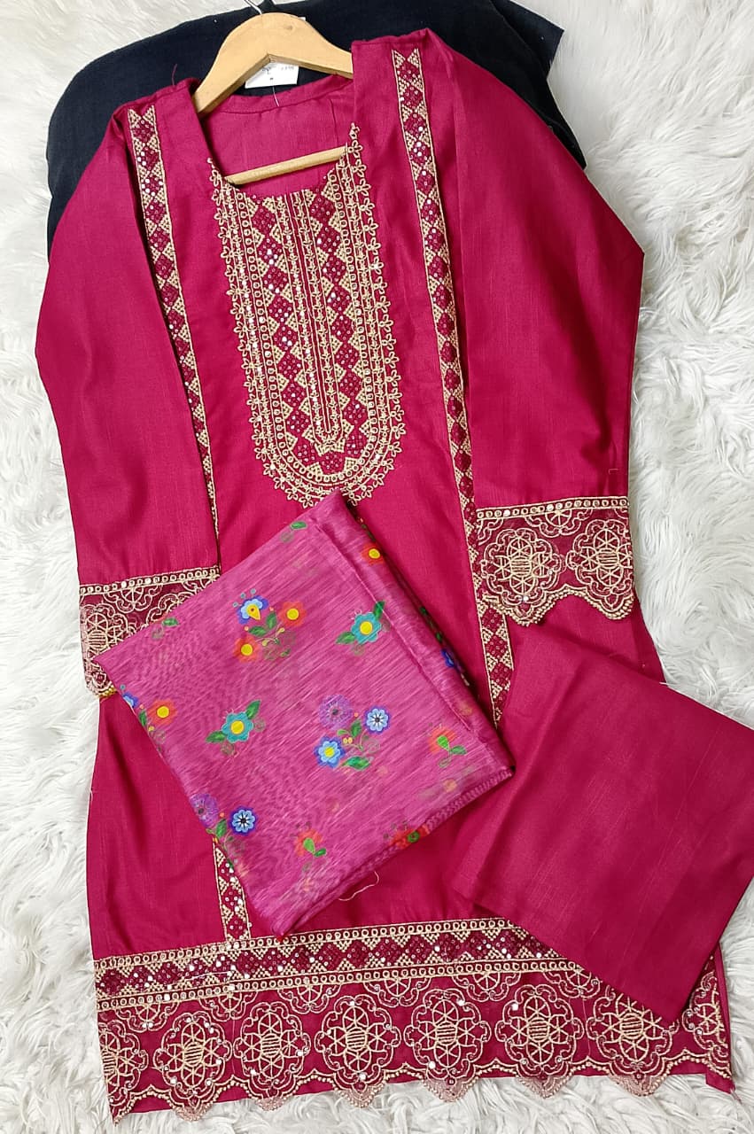 3 PIECE - EMBROIDERED KHADDAR SUIT