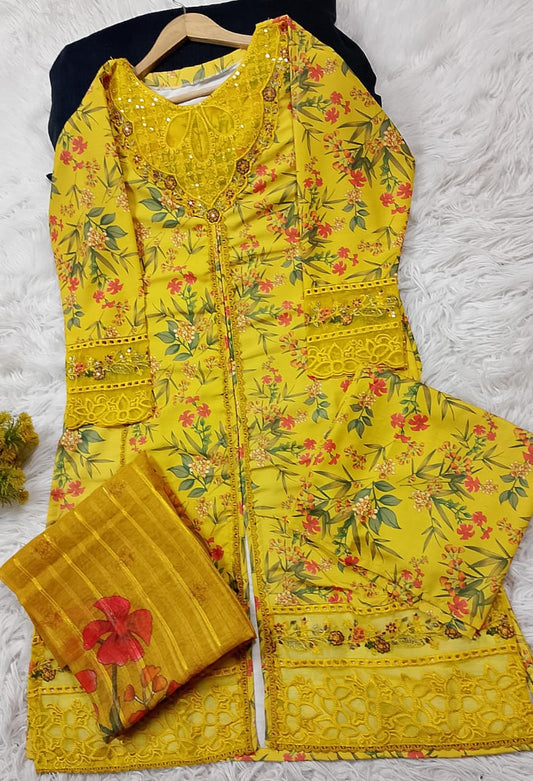 3 PIECE - EMBROIDERED VISCOSE SUIT