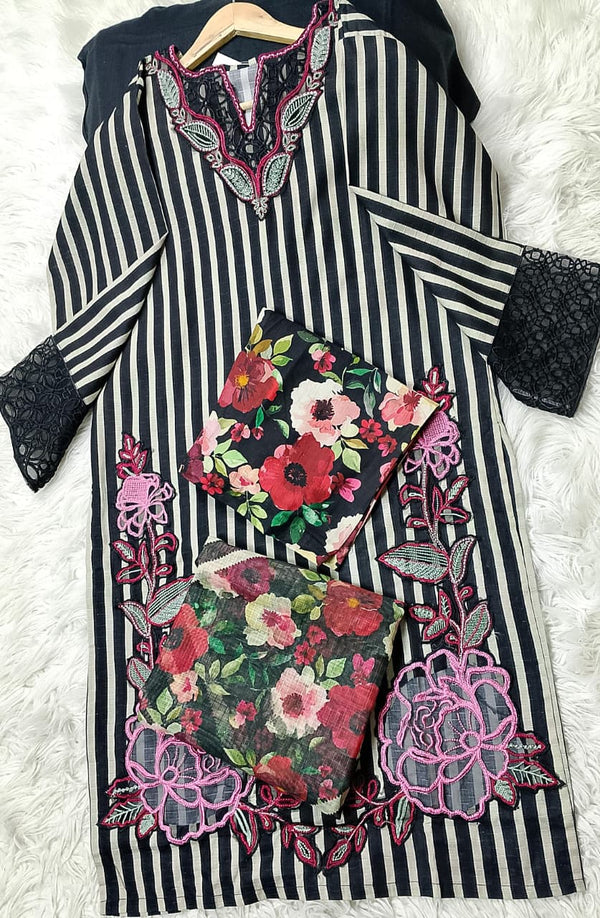 3 PIECE - EMBROIDERED COTTON LONG LENGTH SUIT