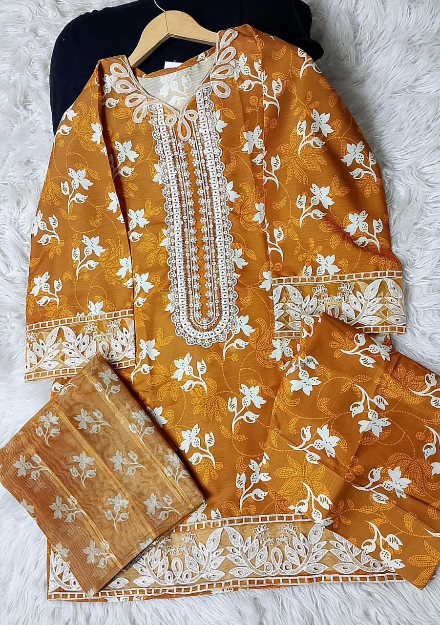 3 PIECE - EMBROIDERED VISCOSE FARSHI SHALWAR SUIT