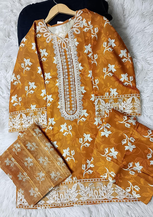 3 PIECE - EMBROIDERED VISCOSE FARSHI SHALWAR SUIT