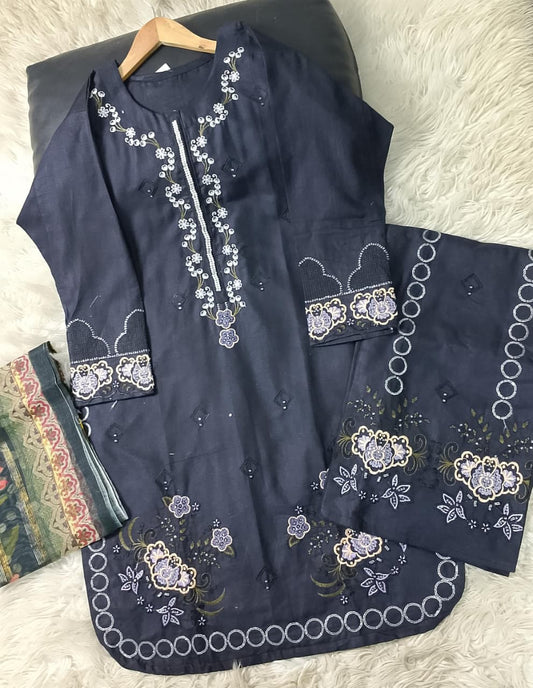 3 PIECE - EMBROIDERED KHADDAR SUIT