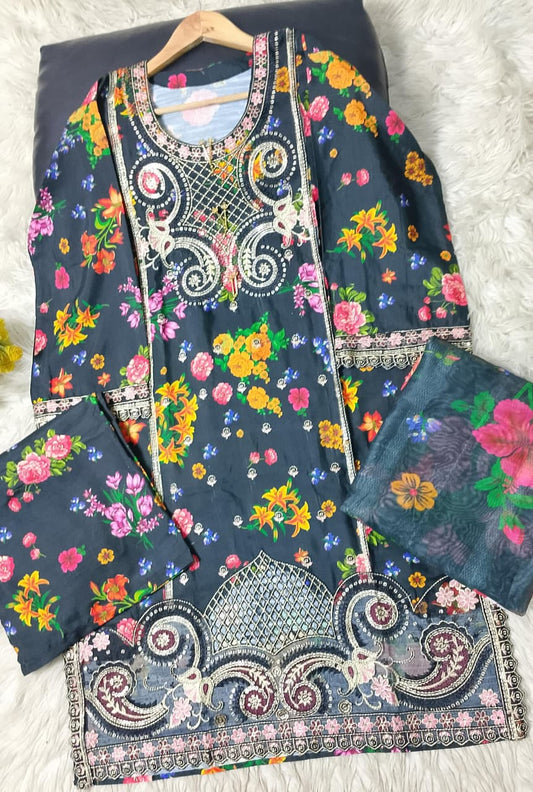 3 PIECE - EMBROIDERED VISCOSE SUIT