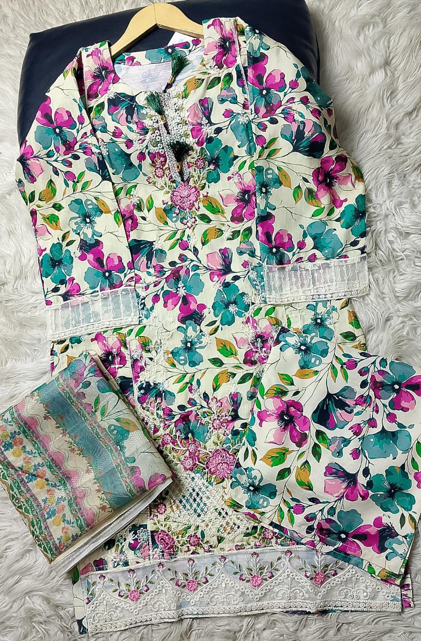 3 PIECE - EMBROIDERED VISCOSE SUIT