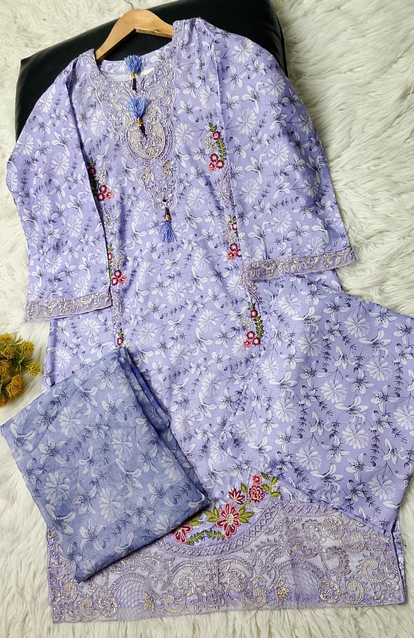 3 PIECE - EMBROIDERED VISCOSE SUIT