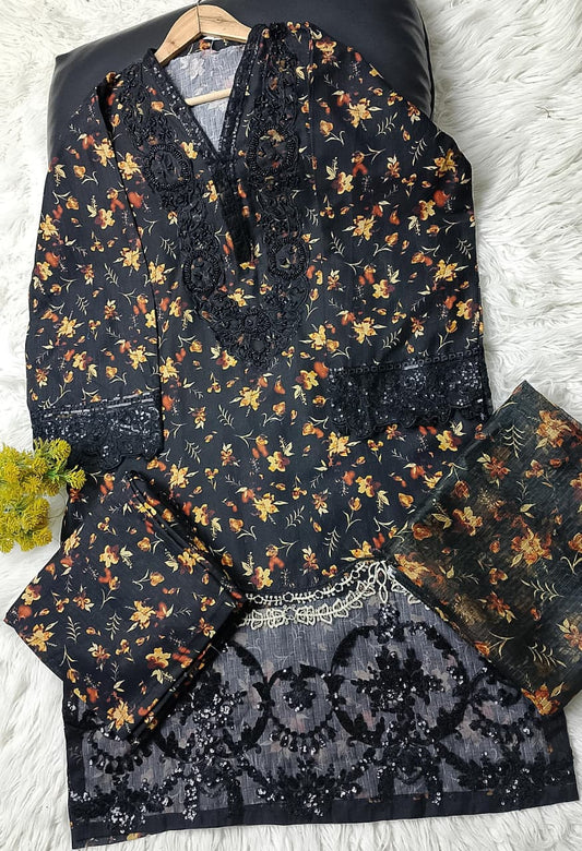 3 PIECE - EMBROIDERED VISCOSE SUIT