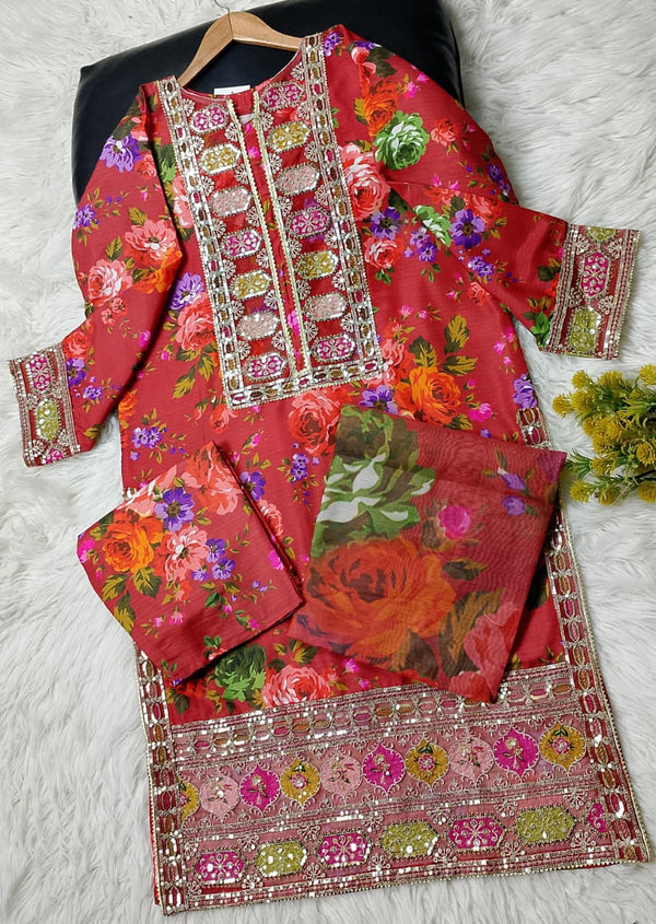 3 PIECE - EMBROIDERED VISCOSE SUIT