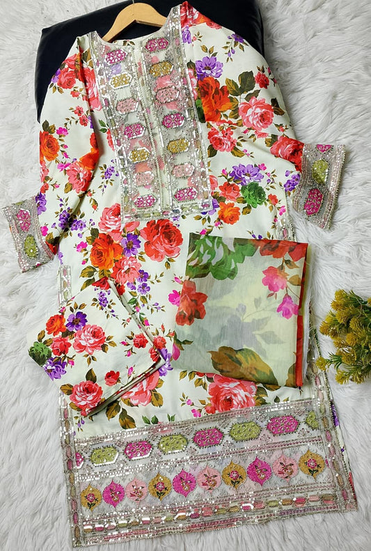 3 PIECE - EMBROIDERED VISCOSE SUIT