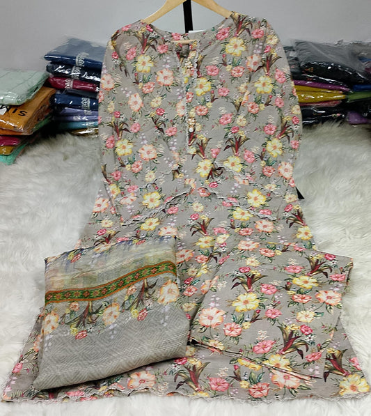 3 PIECE - EMBROIDERED / PRINTED LAWN SUIT