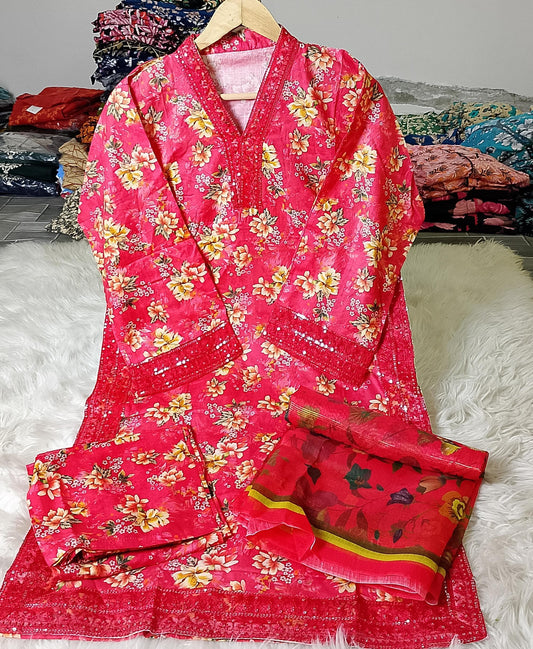 3 PIECE - EMBROIDERED / PRINTED LAWN SUIT